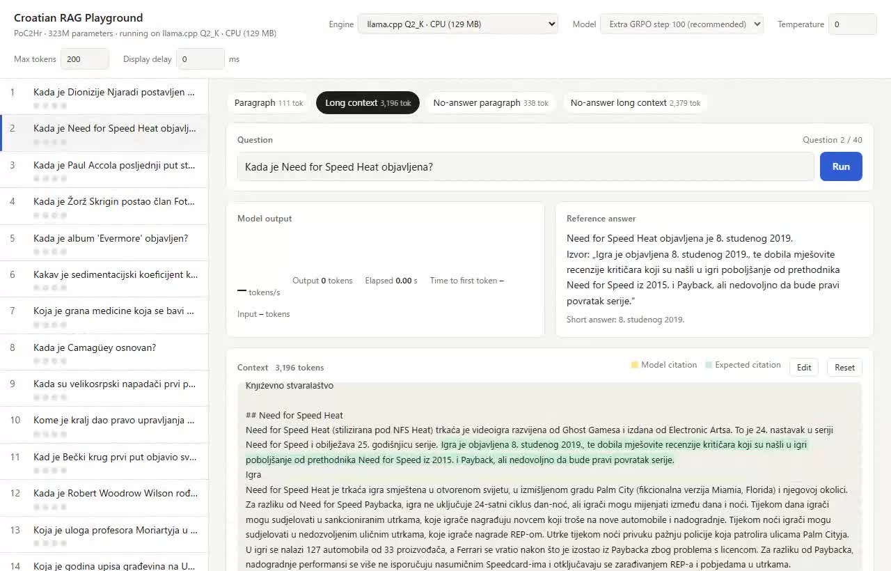 llama.cpp Q2_K auf der CPU bei der Beantwortung einer Frage mit langem Kontext
