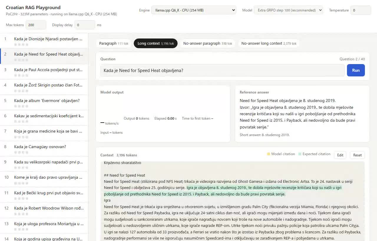 llama.cpp Q6_K auf der CPU bei der Beantwortung einer Frage mit langem Kontext