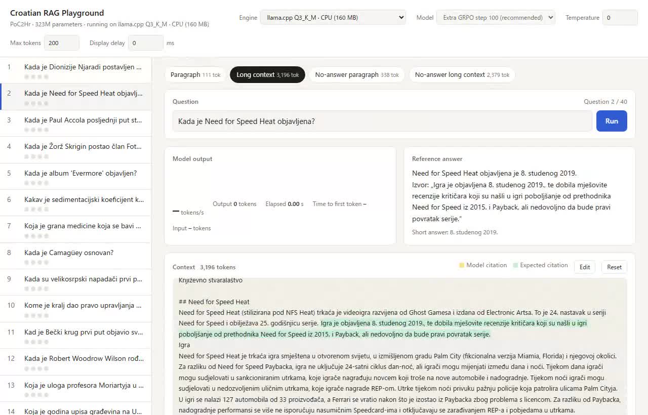 llama.cpp Q3_K_M auf der CPU bei der Beantwortung einer Frage mit langem Kontext